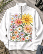 Colorful Daisy Floral Quarter-Zip Stretch Sweatshirt Spandex UPF50+
