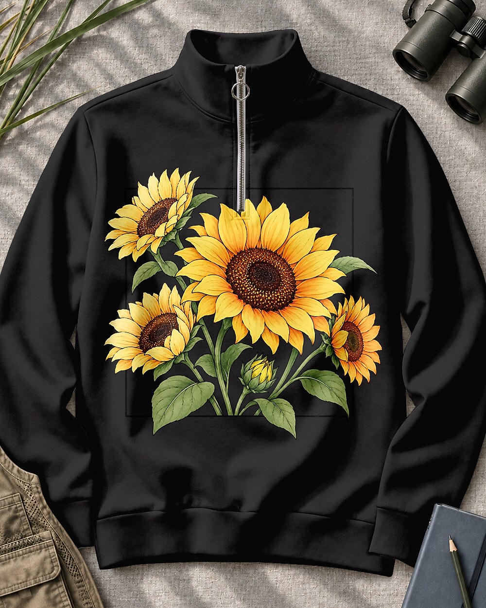 Sunflower Bouquet Garden Quarter-Zip Stretch Sweatshirt Spandex UPF50+
