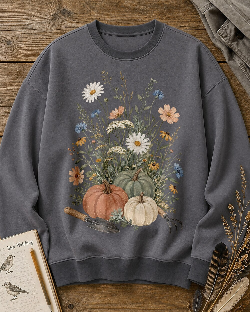 Pumpkin Wildflower Autumn Harvest Country Garden Sweatshirt