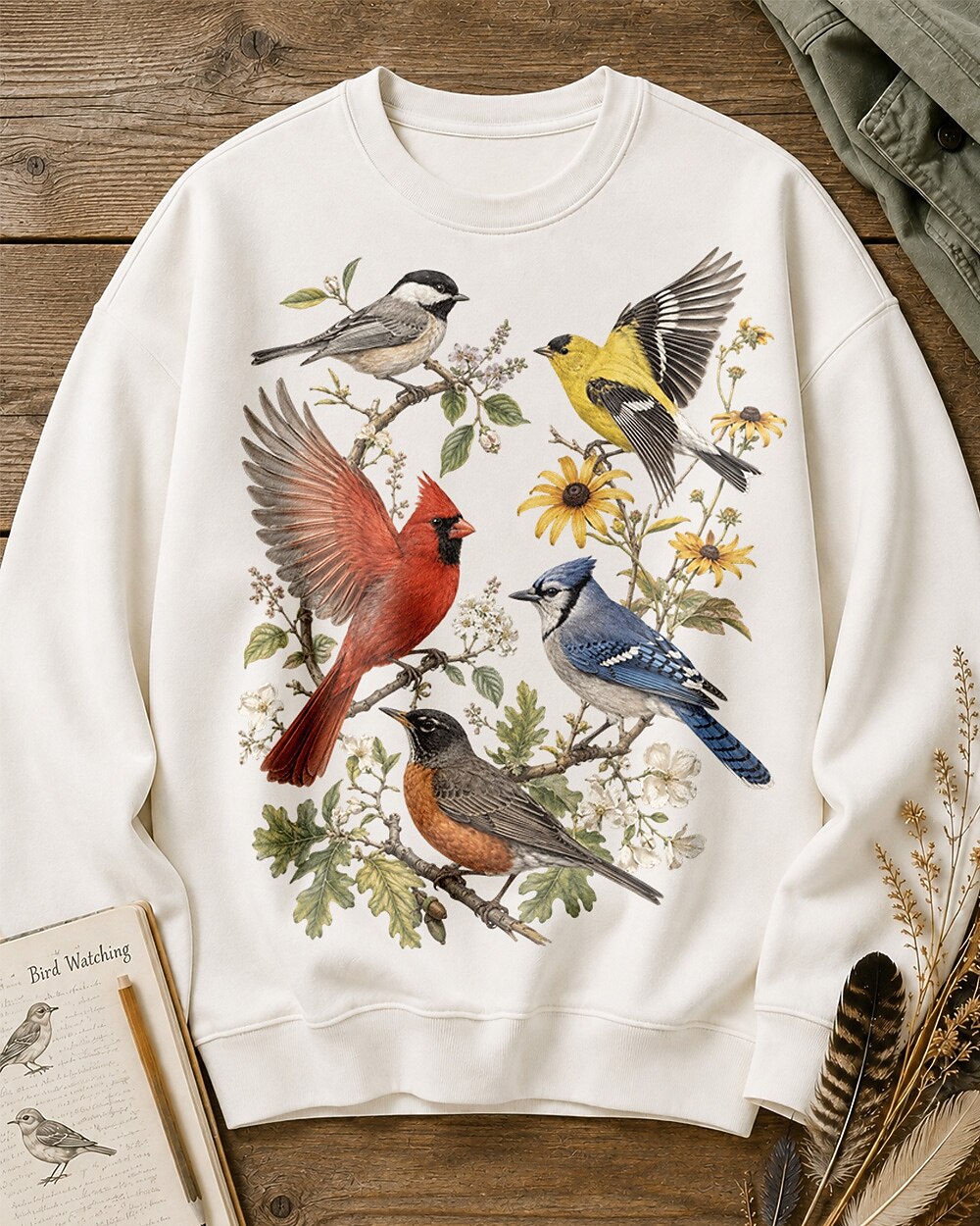 Northern Cardinal American Goldfinch Backyard Birdwatching Sweatshirt