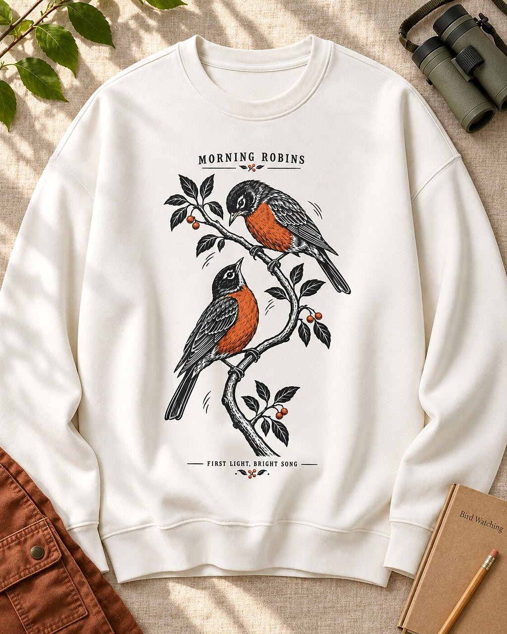 American Robin Pair Winterberry Branch Backyard Bird Watching Sweatshirt