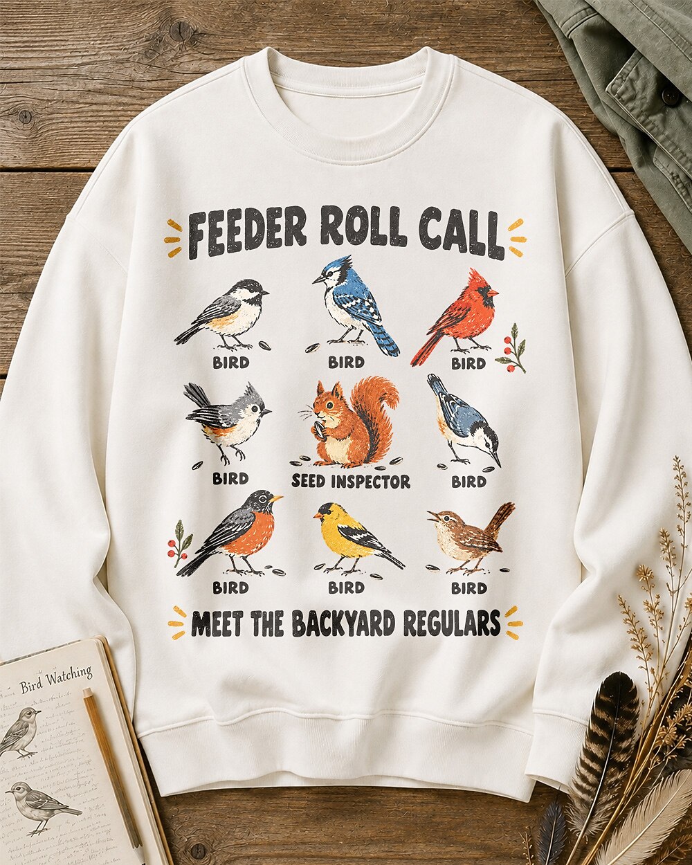Feeder Roll Call Backyard Birds Graphic Sweatshirt