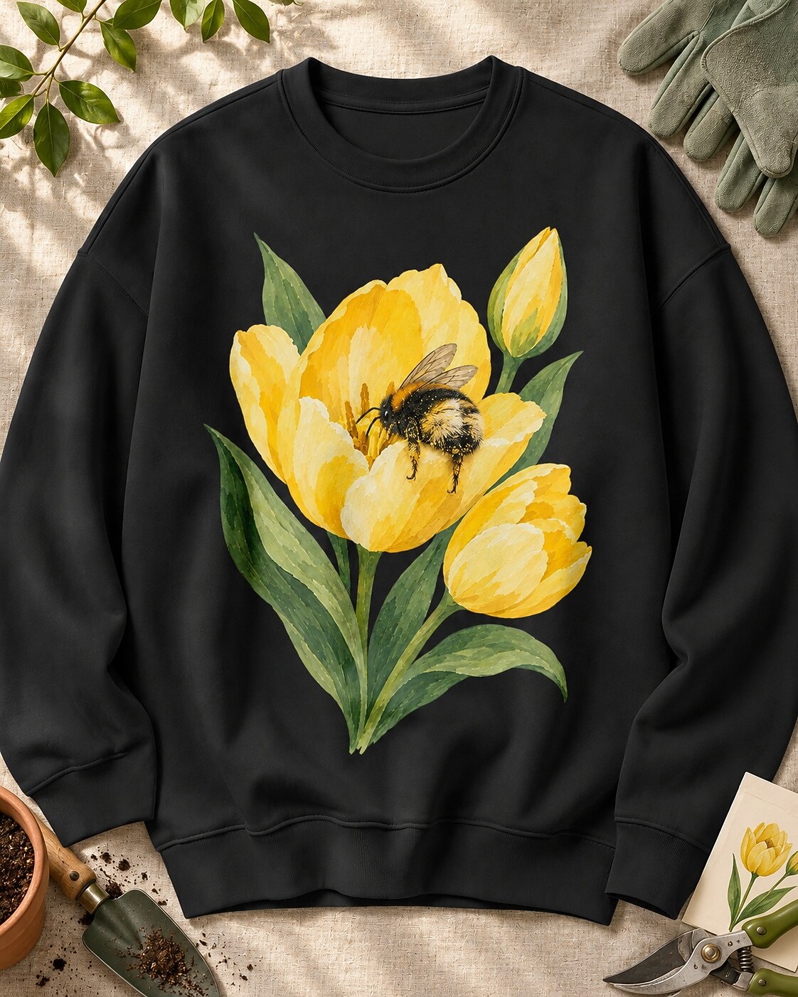 Tulip Bee Garden Vintage Floral Graphic Sweatshirt