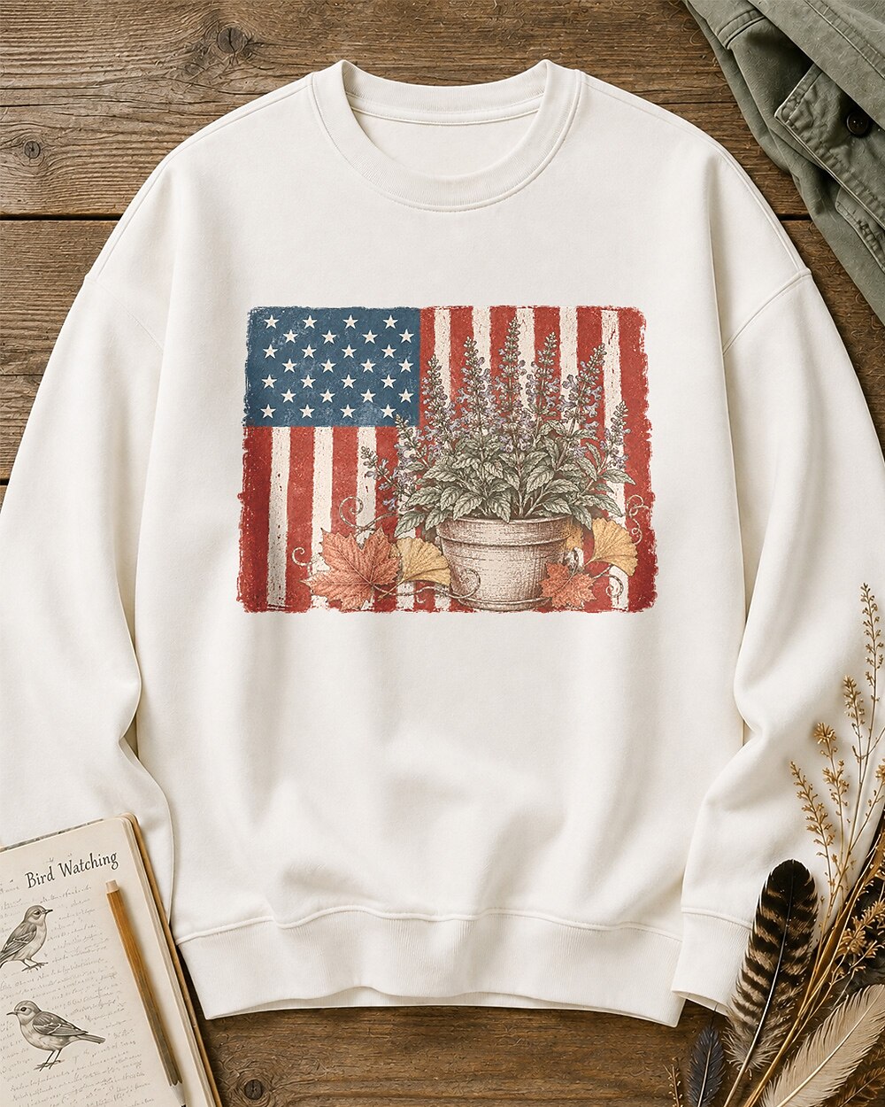 American Flag Potted Herb Autumn Garden Sweatshirt