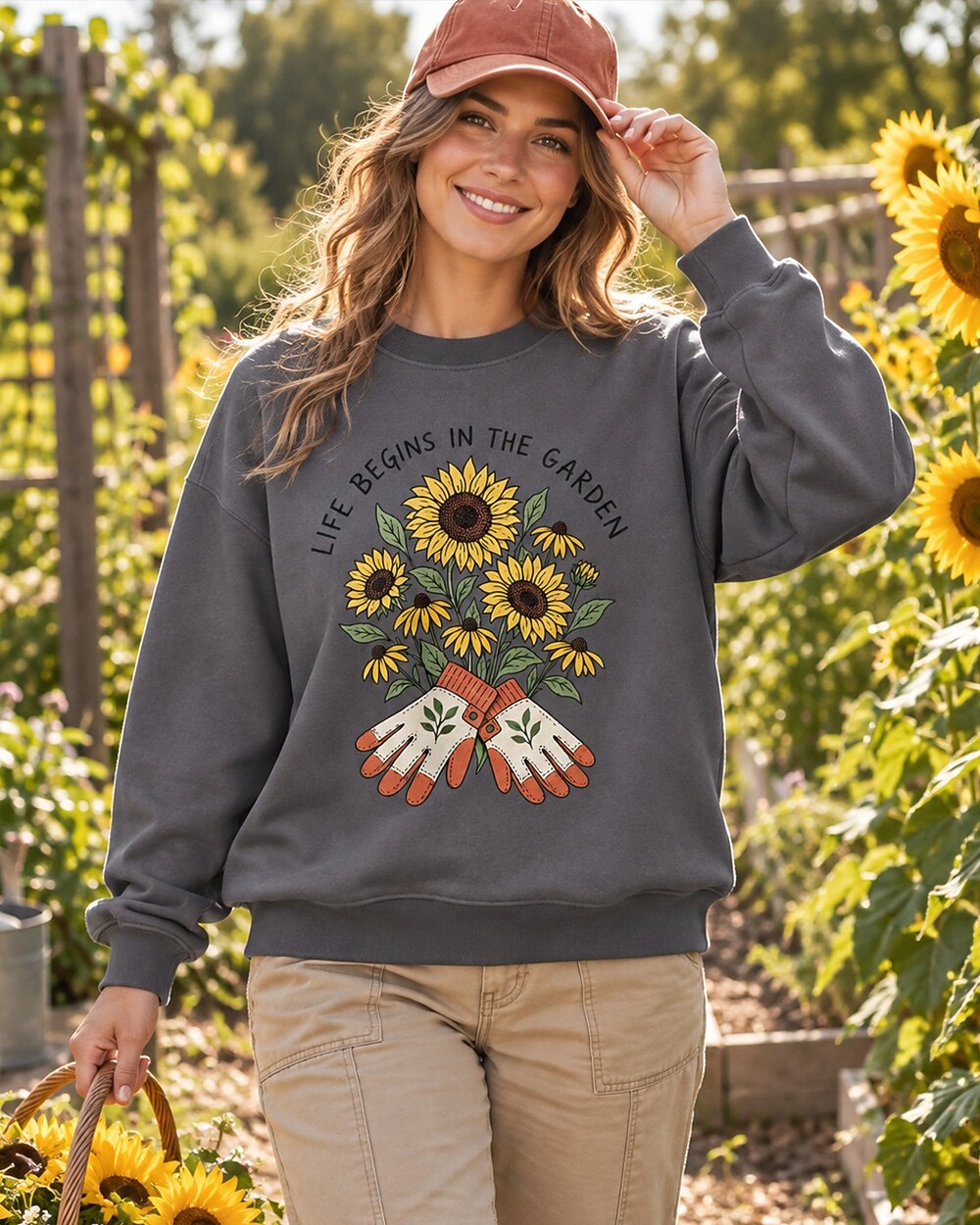 Sunflower Garden Gloves Wildflower Cottage Gardening Sweatshirt