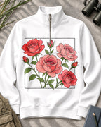 Rose Bouquet Garden Quarter-Zip Stretch Sweatshirt Spandex UPF50+