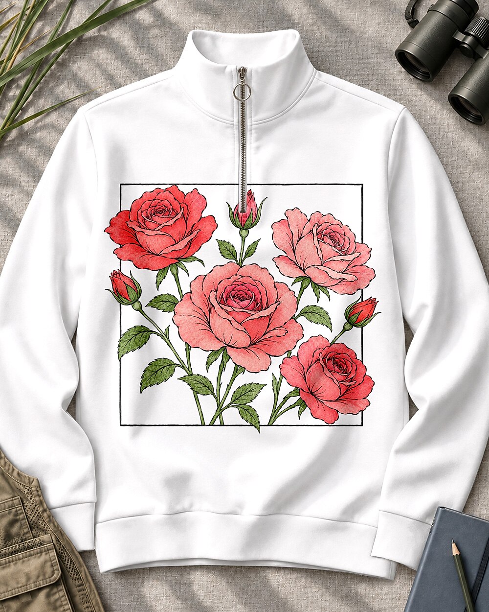 Rose Bouquet Garden Quarter-Zip Stretch Sweatshirt Spandex UPF50+
