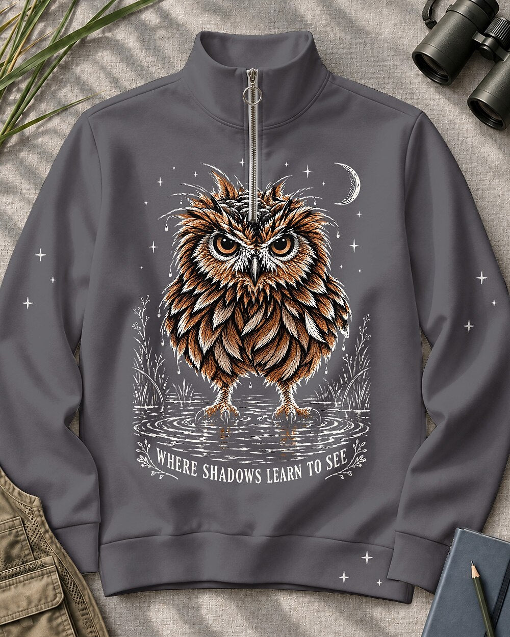 Owl Marsh Birdwatching Quarter-Zip Stretch Sweatshirt Spandex UPF50+