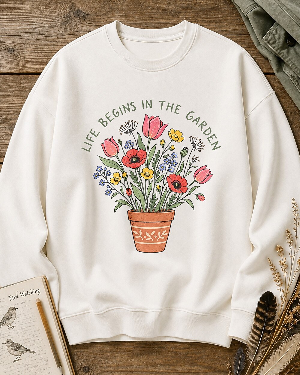 Tulip Poppy Colorful Wildflower Pot Garden Sweatshirt
