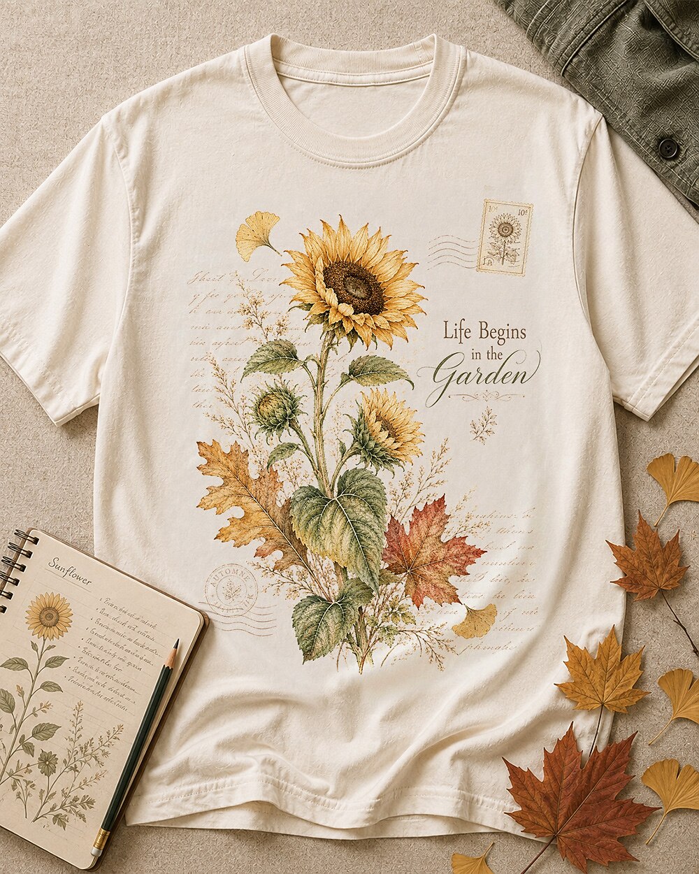 100% Cotton Vintage Country Sunflower T-Shirt for garden and nature lovers – product image 3