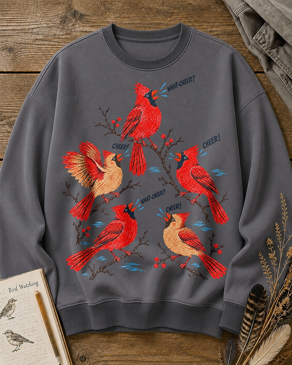 Cardinal What Cheer Winter Bird Graphic Sweatshirt