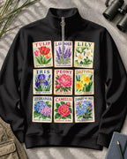 Botanical Flower Cards Quarter-Zip Stretch Sweatshirt Spandex UPF50+