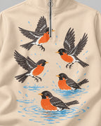 American Robin Bird Bath UPF50+ Spandex Quarter-Zip Stretch Sweatshirt