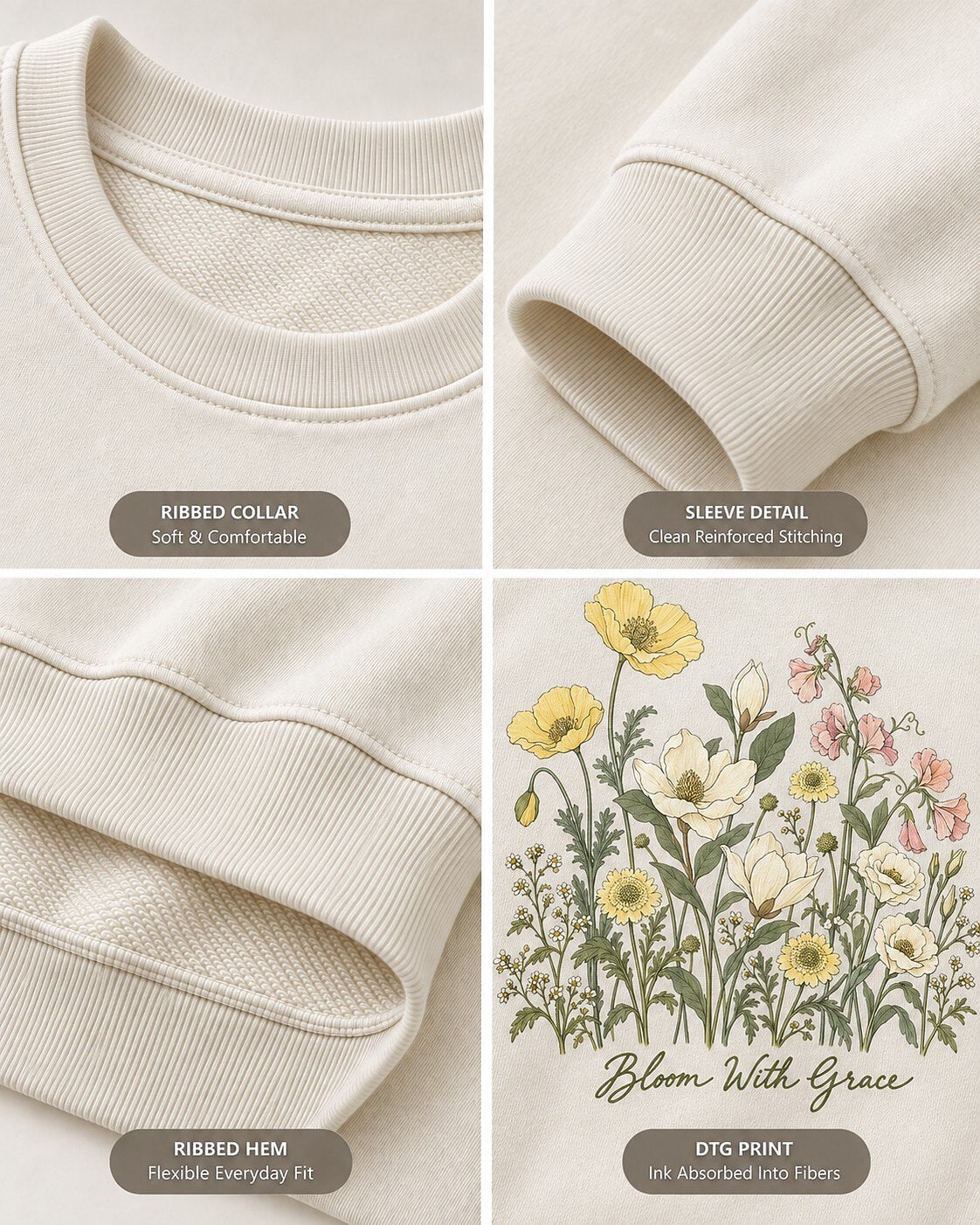 Yellow Poppy Magnolia Sweet Pea Wildflower Garden Sweatshirt