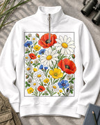 Wildflower Poppy Daisy Quarter-Zip Stretch Sweatshirt Spandex UPF50+