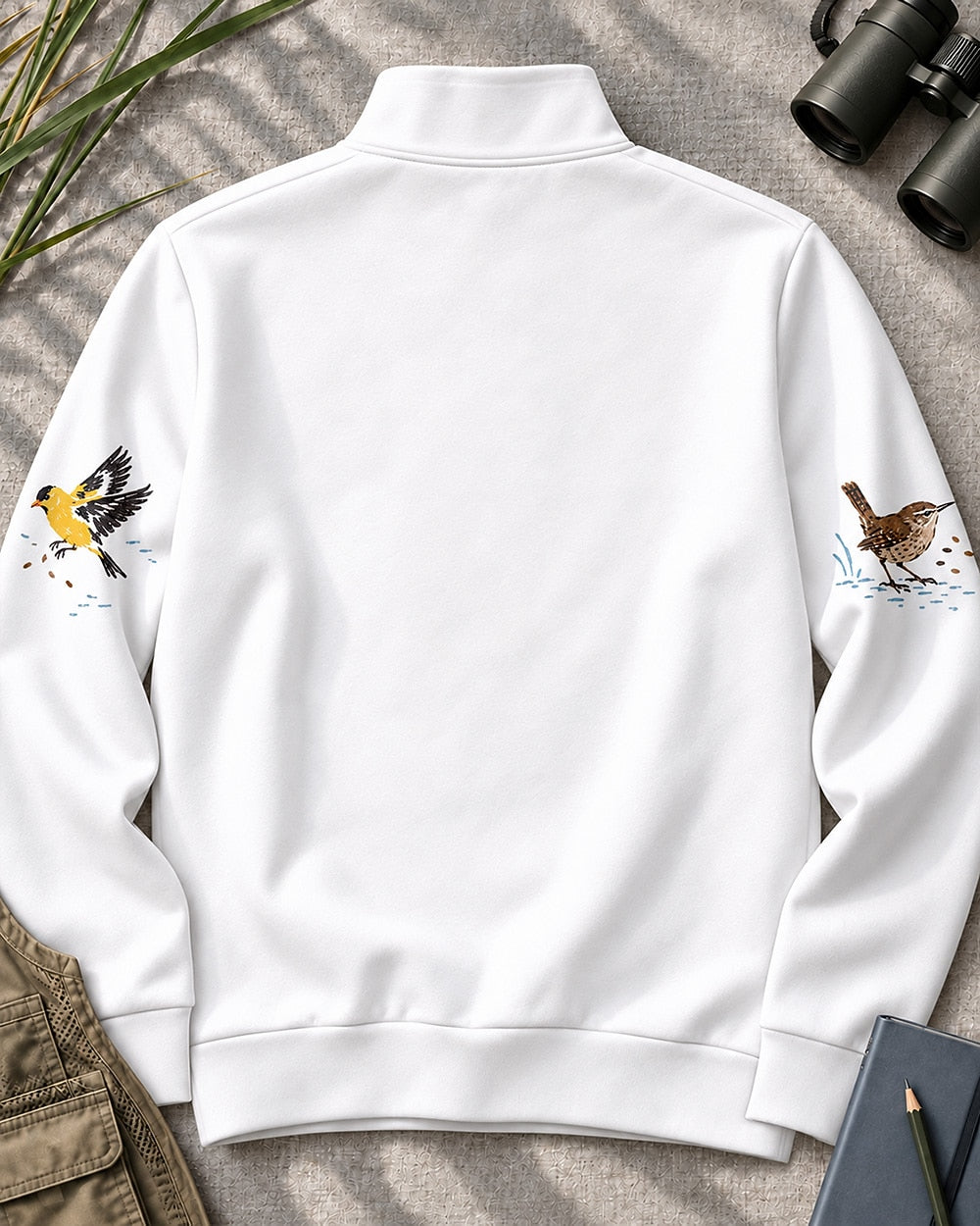 Backyard Birds Robin Blue Jay UPF50+ Spandex Quarter-Zip Stretch Sweatshirt