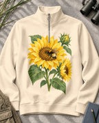 Sunflower Bee Garden Quarter-Zip Stretch Sweatshirt Spandex UPF50+