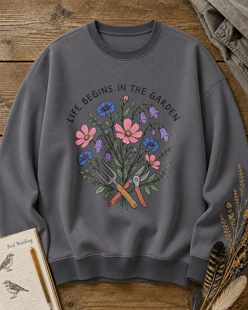 Cornflower Cosmos Wildflower Cottage Garden Tools Sweatshirt