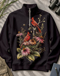 Northern Cardinal Coneflower Garden UPF50+ Spandex Quarter-Zip Stretch Sweatshirt