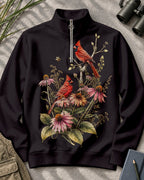 Northern Cardinal Coneflower Garden UPF50+ Spandex Quarter-Zip Stretch Sweatshirt