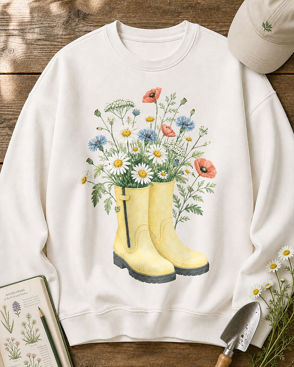 Wildflower Bouquet Rain Boots Cottage Garden Sweatshirt