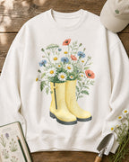 Wildflower Bouquet Rain Boots Cottage Garden Sweatshirt