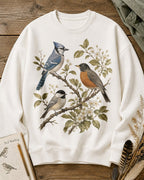 Blue Jay American Robin Chickadee Blossom Branch Sweatshirt