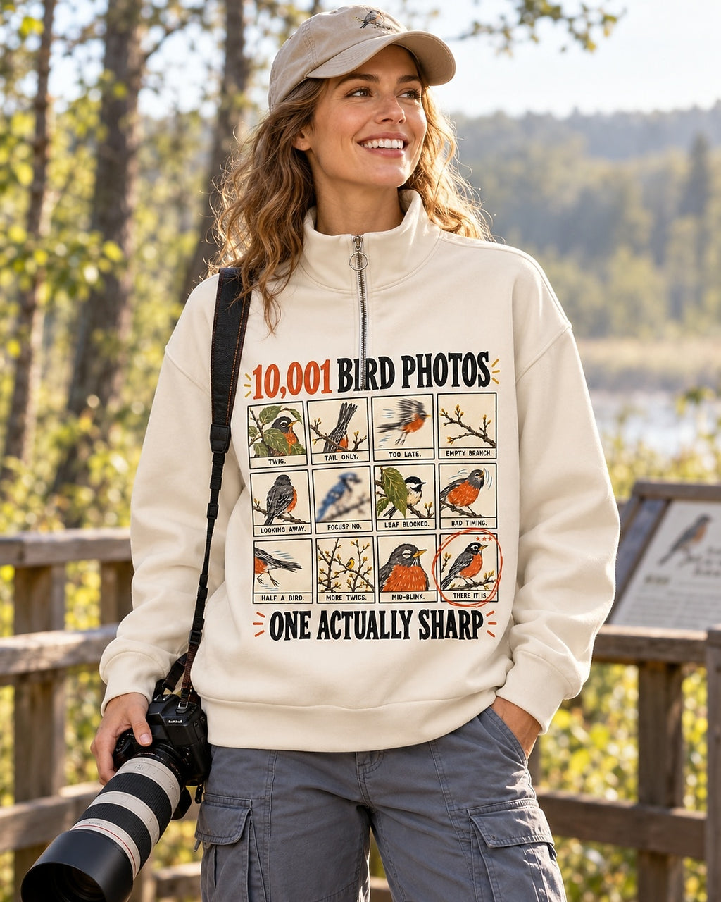 Funny Bird Photography Robin UPF50+ Spandex Quarter-Zip Stretch Sweatshirt