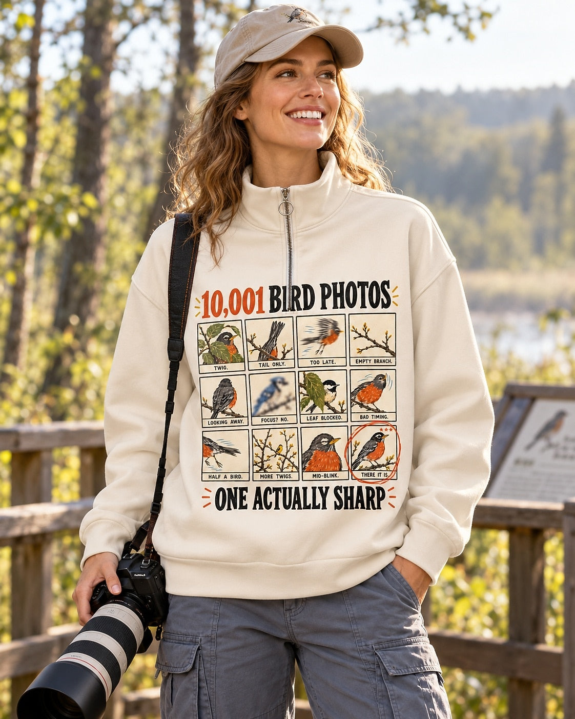 Funny Bird Photography Robin UPF50+ Spandex Quarter-Zip Stretch Sweatshirt