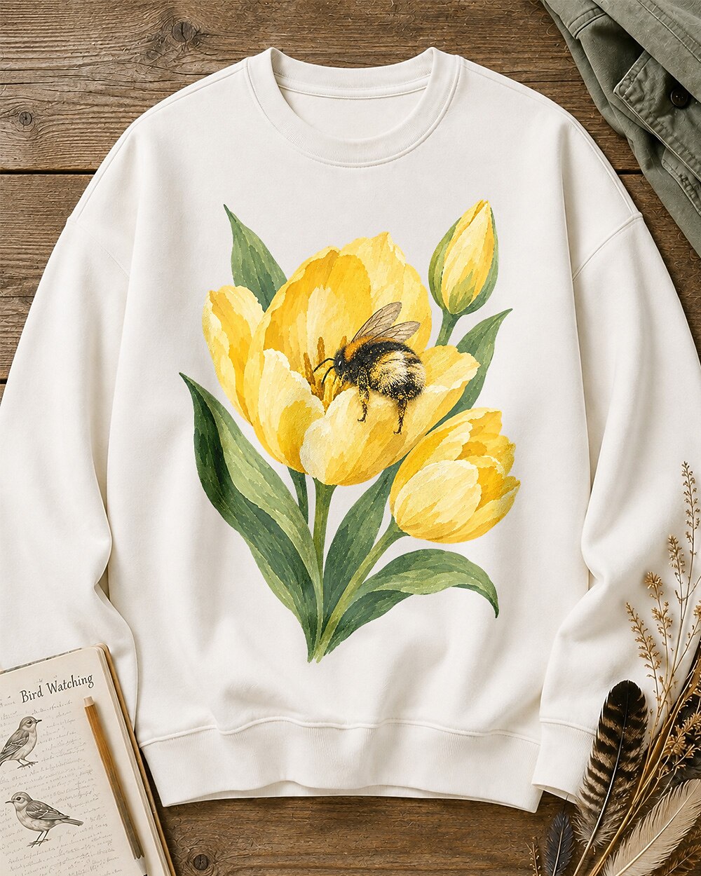 Tulip Bee Garden Vintage Floral Graphic Sweatshirt