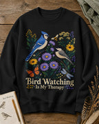 Blue Jay Chickadee Sunflower Bird Watching Therapy Sweatshirt