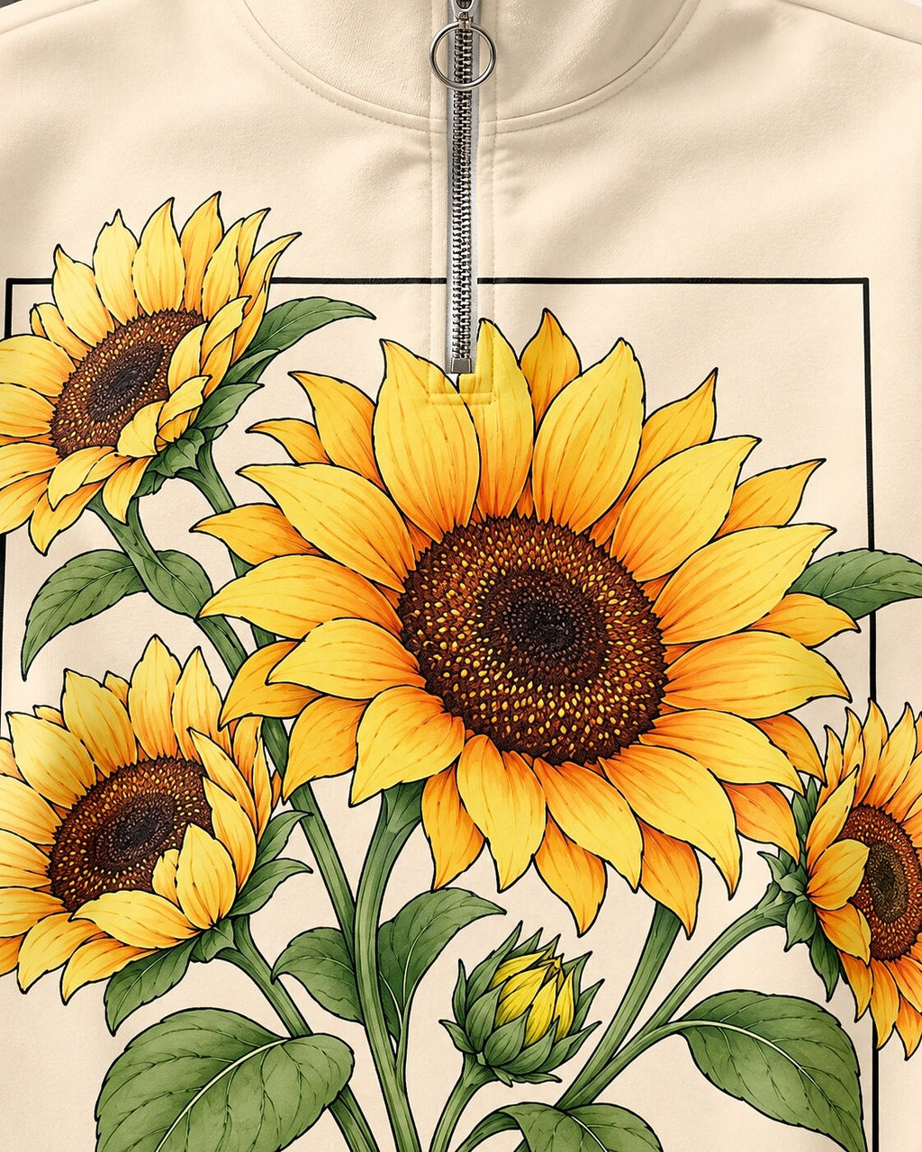 Sunflower Bouquet Garden Quarter-Zip Stretch Sweatshirt Spandex UPF50+