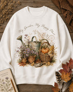 Women's Fall Garden Crewneck - Watering Can Pumpkin Maple Leaf Sweatshirt for garden and nature lovers – product image 1