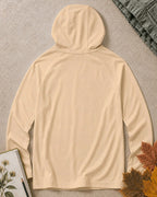 Back view of the women's light yellow sun hoodie, showing its plain back, hood and long sleeves.