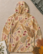Back view of the women's yellow sun hoodie, showing the hood and long sleeves.