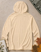 Back view of the women's light yellow sun hoodie, showing the hood and long sleeves.