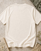Back view of the women's off white cotton T-shirt, showing the plain back and crew neckline.