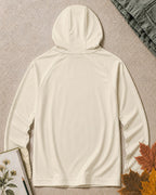 Back view of the women's white sun hoodie, showing the hood and long sleeves.