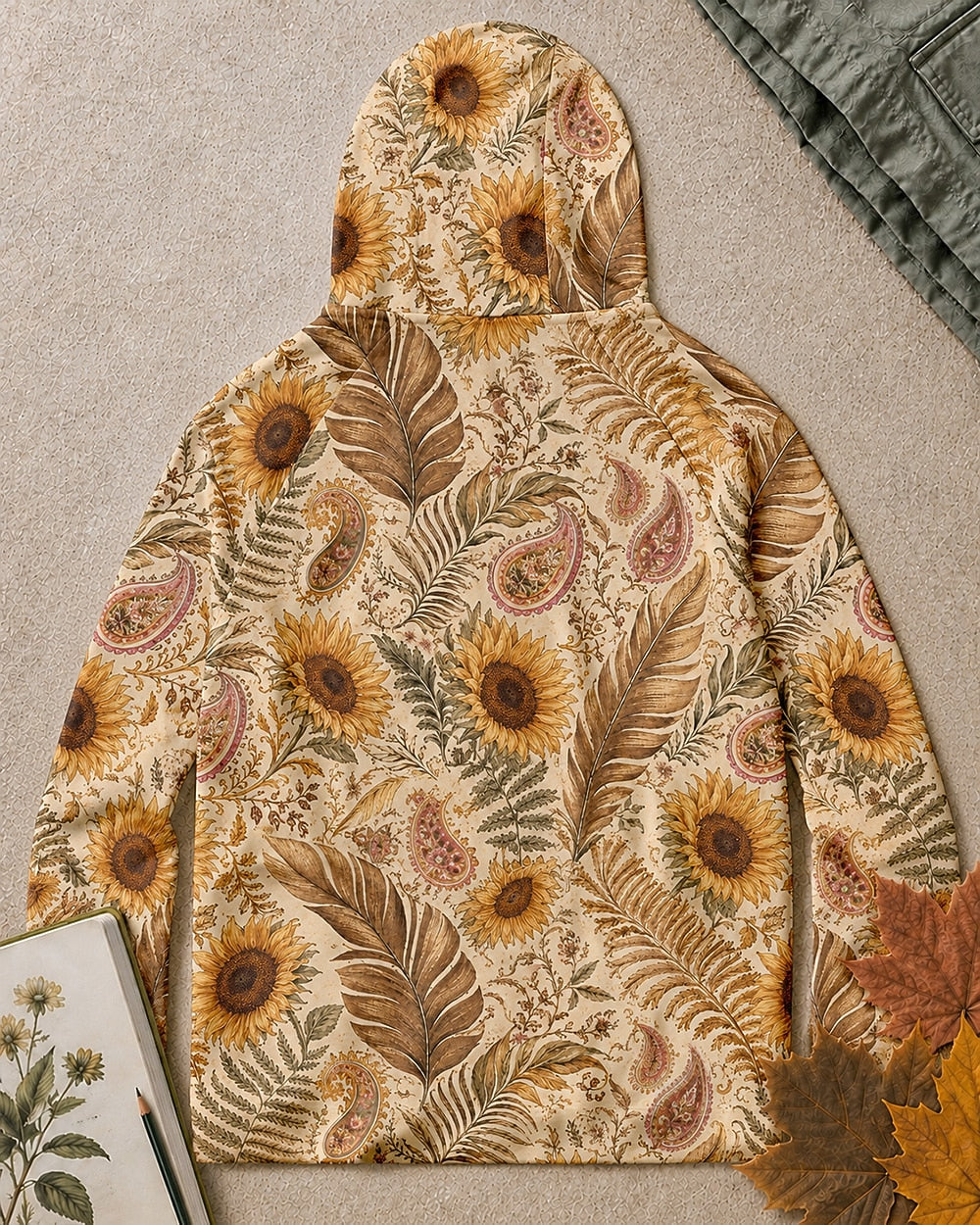 Back view of the women's yellow sun hoodie, showing the hood and long sleeves.