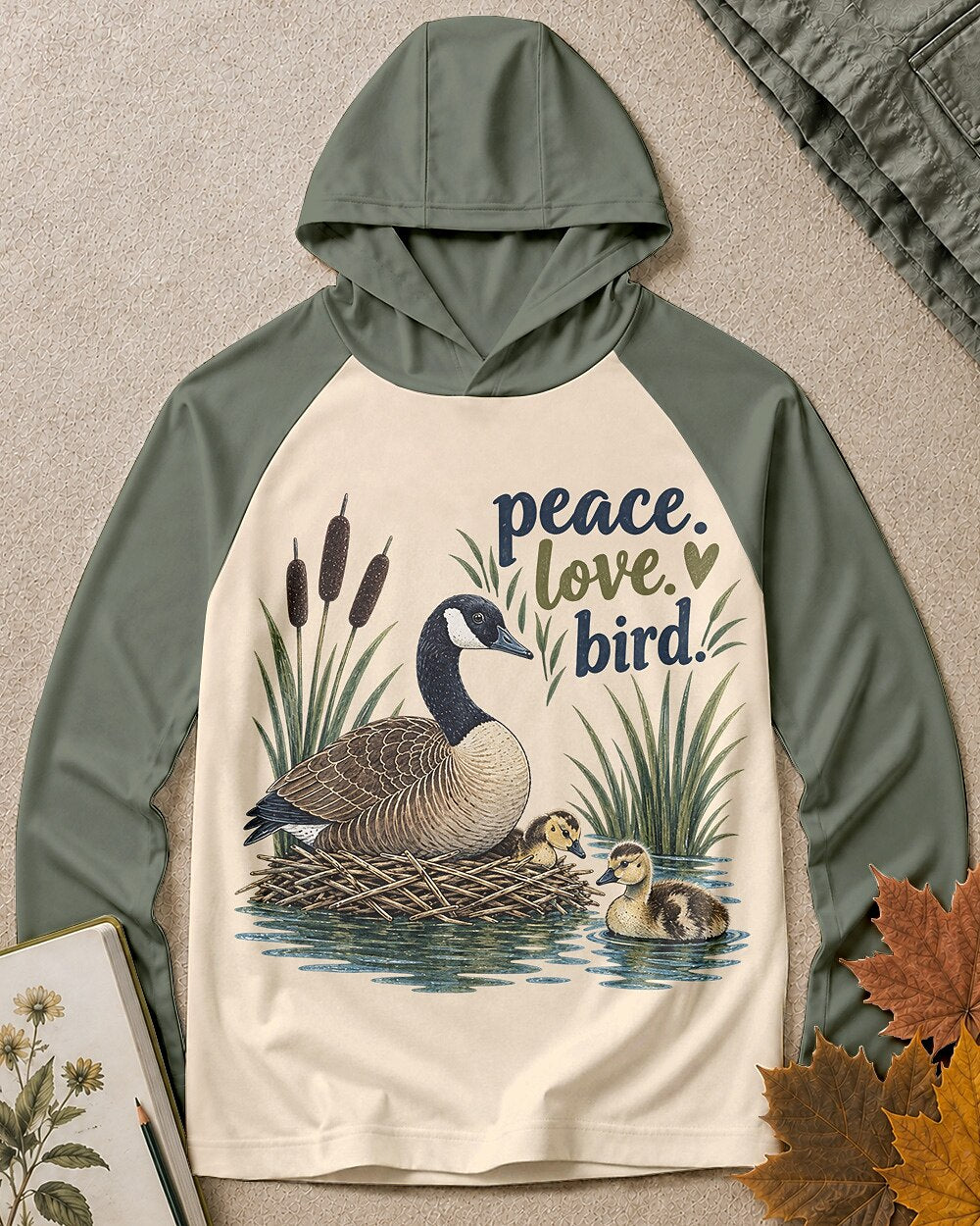 UPF 50+ Goose Nesting Family Wetland Sun Protection Hoodie