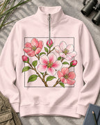 Cherry Blossom Garden Quarter-Zip Stretch Sweatshirt Spandex UPF50+