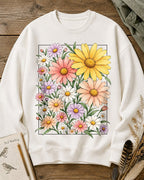 Daisy Garden Frame Floral Botanical Graphic Sweatshirt