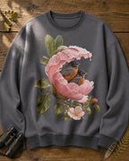 American Robin Pair Rose Blossom Birdwatching Sweatshirt