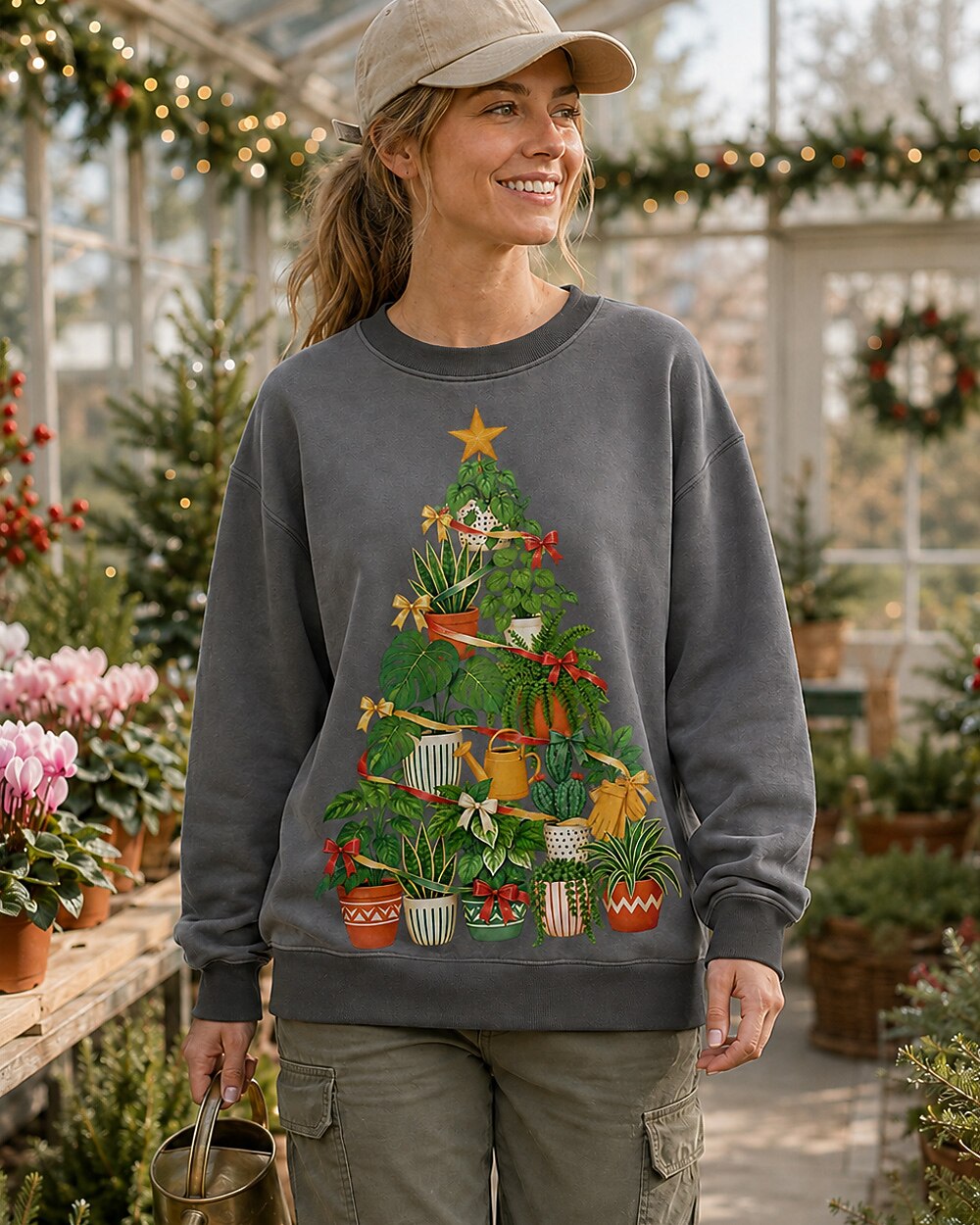Potted Snake Plant Christmas Tree Gardening Sweatshirt