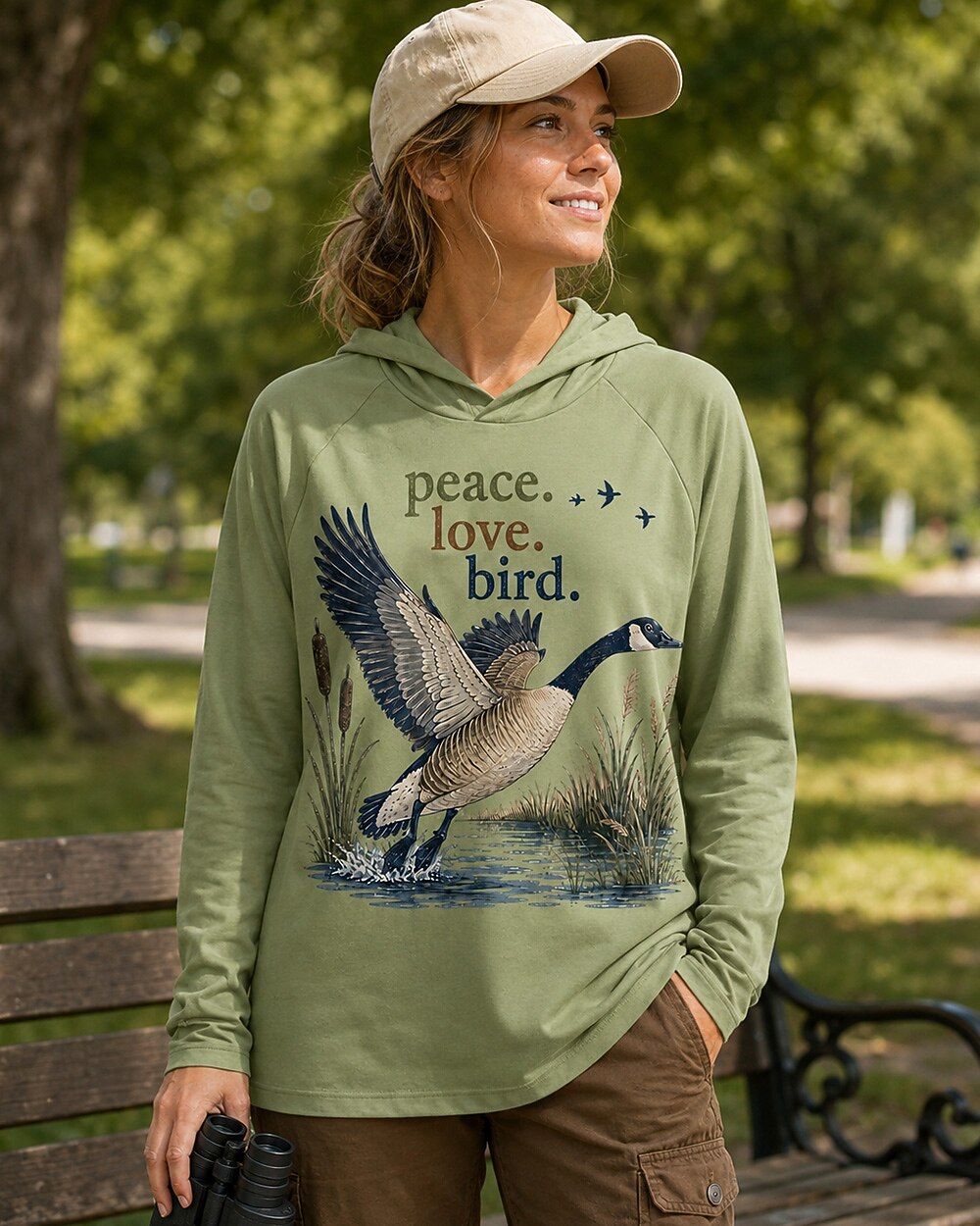 UPF 50+ Goose Taking Flight Wetland Sun Protection Hoodie