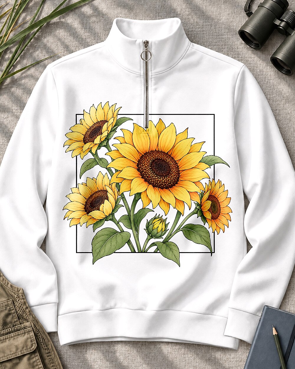 Sunflower Bouquet Garden Quarter-Zip Stretch Sweatshirt Spandex UPF50+