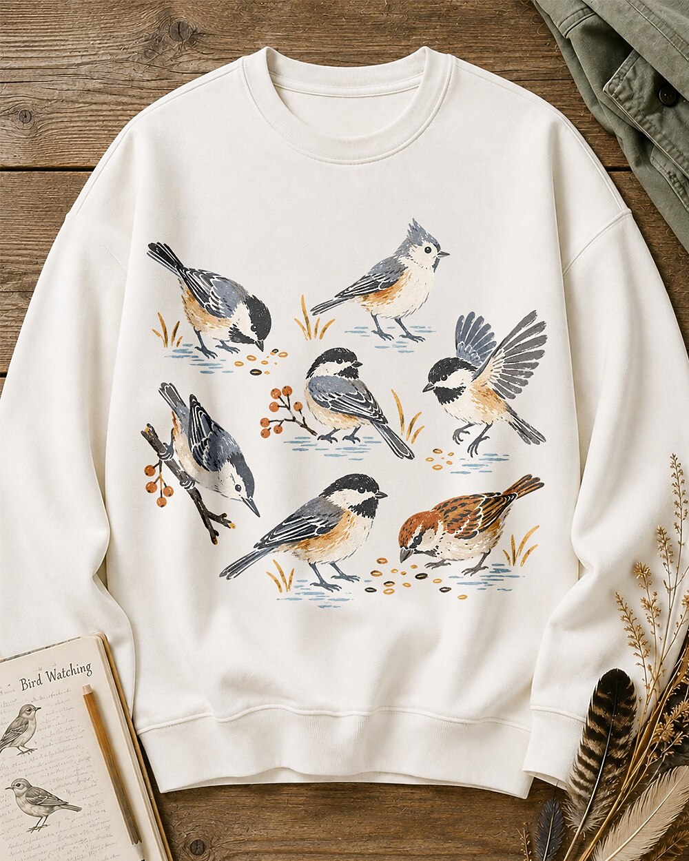 Woodland Chickadees Backyard Birds Graphic Sweatshirt