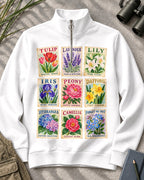 Botanical Flower Cards Quarter-Zip Stretch Sweatshirt Spandex UPF50+