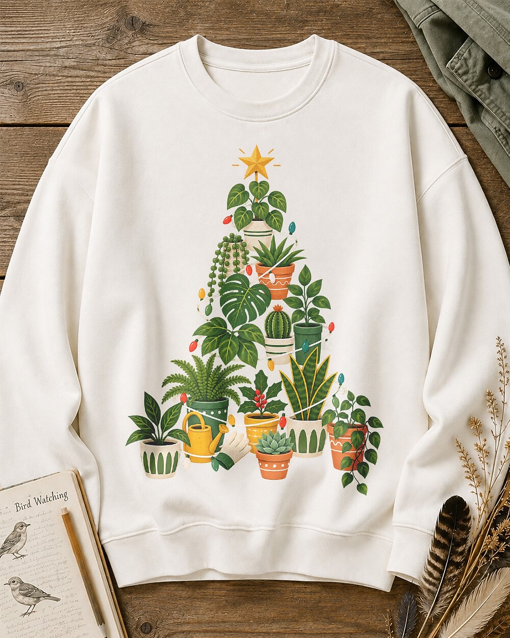 Monstera Potted Houseplant Christmas Tree Gardening Sweatshirt