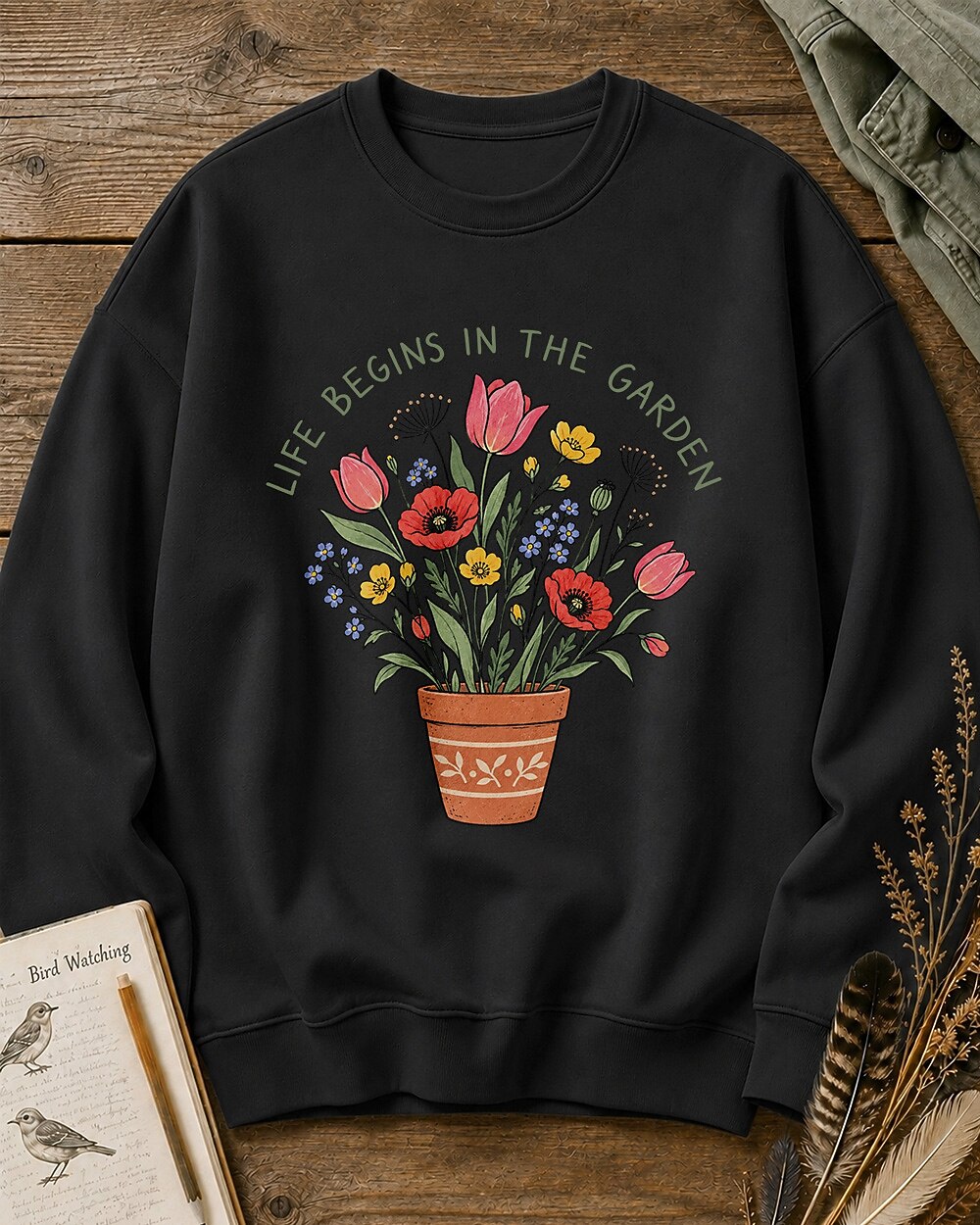 Tulip Poppy Colorful Wildflower Pot Garden Sweatshirt